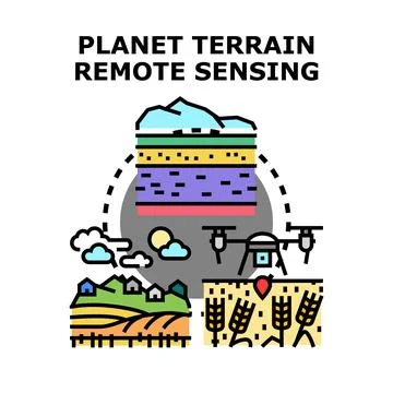 Analyzing planet terrain with remote sensing technology Stock Illustration