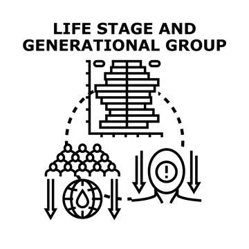 Analyzing population life stage and generational group demographic data Stock Illustration