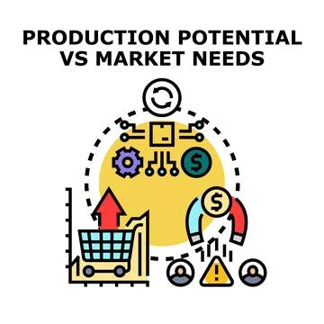 Analyzing production potential optimizing market needs strategy Stock Illustration