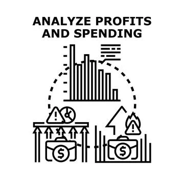 Analyzing profits and spending financial data management Illustrazione stock