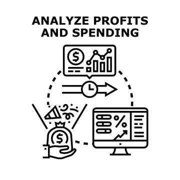 Analyzing profits and spending financial activity data Stock Illustration