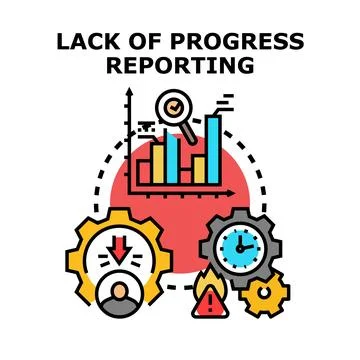 Analyzing project progress reporting issues and management problems Stock Illustration