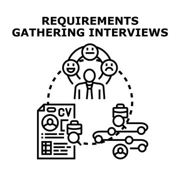Analyzing requirements gathering interviews process Stock Illustration