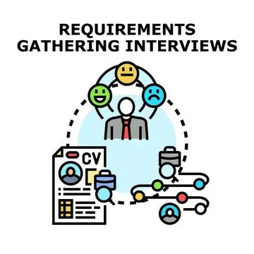 Analyzing requirements gathering interviews process Stock Illustration