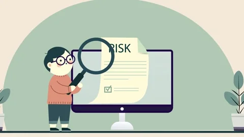 Analyzing Risk Concept Animation with cartoon Man Holding Magnifying Glass .. Stock Footage 304775032