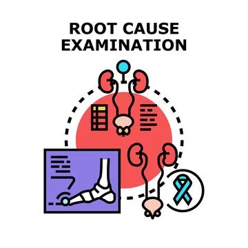 Analyzing root cause seeking medical diagnosis examination Illustrazione stock