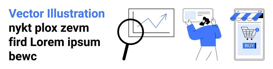 Analyzing Sales Data with Magnifying Glass, Graph and Online Shopping Element イラスト素材