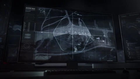 Analyzing the satellite image of an airbase, detecting eight military planes.UI Video stock 252226747