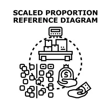 Analyzing scaled proportion and reference diagramming concepts Stock Illustration