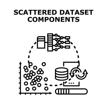 Analyzing scattered dataset components for data processing Stock Illustration