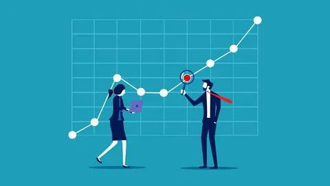 Analyzing the search for flaws. Grow your business. financial and investment  Illustrazione stock