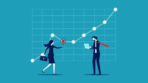 Analyzing the search for flaws. Grow your business. financial and investment  스톡 일러스트