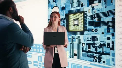 Analyzing semiconductor fabrication, display and engineering team Stock Photos