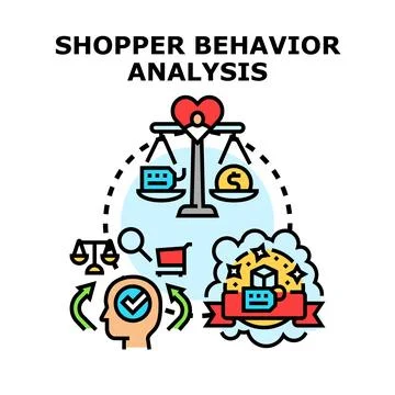 Analyzing shopper behavior and consumer purchasing decisions Stock Illustration