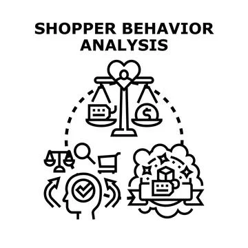 Analyzing shopper behavior and consumer purchasing decisions Stock Illustration