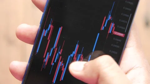 Analyzing stock chart on smart phone at night Stock Footage 162571099