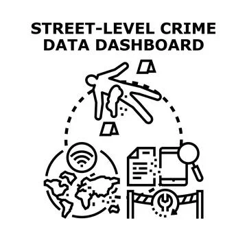 Analyzing street level crime data dashboard technology Stock Illustration