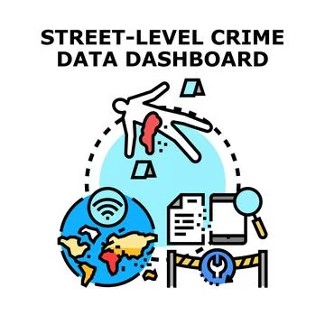 Analyzing street level crime data dashboard technology Stock Illustration
