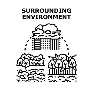 Analyzing surrounding environment ecosystem and nature impacts Stock Illustration