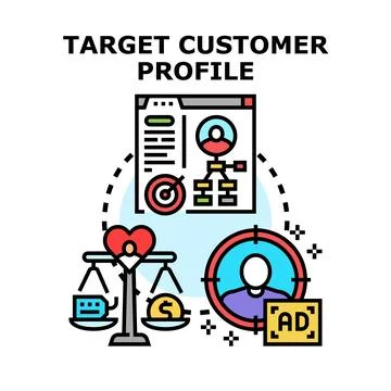 Analyzing target customer profile and marketing strategy Stock Illustration