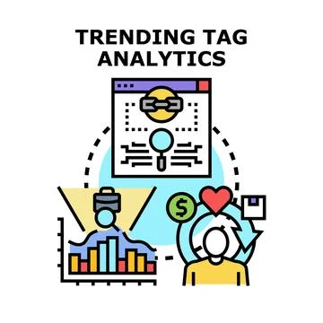 Analyzing trending tags for digital marketing strategy Stock Illustration