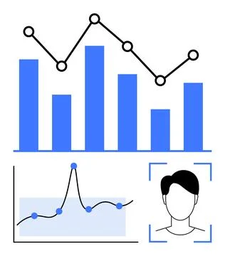 Analyzing Trends Bar and Line Graphs with Data Visualization Concepts Stock Illustration