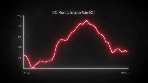 Analyzing US Monthly Inflation Trends 2020-2024: Animated Graph Insights Stock Footage 267869247
