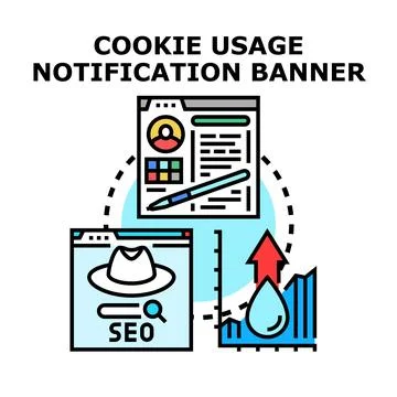 Analyzing website data for cookie usage notification banner 스톡 일러스트