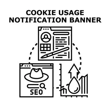Analyzing website data for cookie usage notification banner Stock Illustration