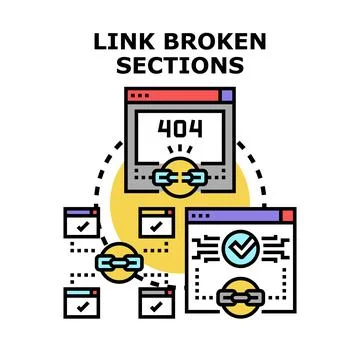 Analyzing website sections finding broken links error 404 Illustrazione stock