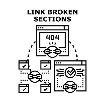Analyzing website sections finding broken links error 404 Stock Illustration