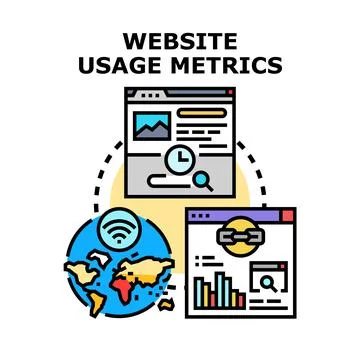 Analyzing website usage metrics and web analytics data Stock Illustration