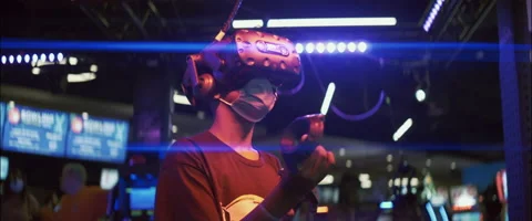 Anamorphic Black Boy Playing With VR Headset 스톡 동영상 206803202