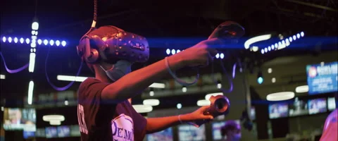 Anamorphic Black Boy Playing With VR Headset Stock Footage 206807641