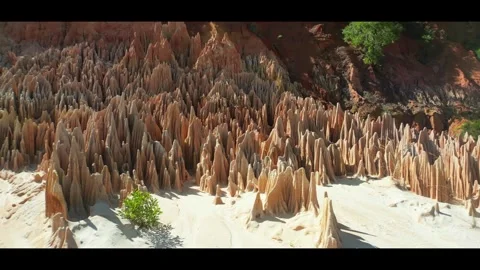 Anamorphic Drone Flyover of Tsingy Rouge Formations, Madagascar Stock Footage 313519331