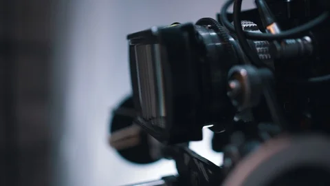 Anamorphic lens on the camera. Filming and filmmaking. Professional film Stock Footage 112142201