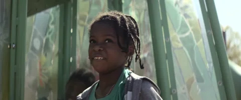 Anamorphic Little Black Children Inside Playground Structure Medium Front Shot Stock Footage 201429712