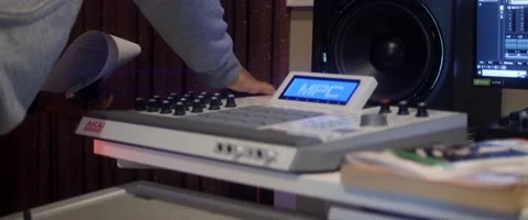 Anamorphic Producer With MPC Beat Machine In Music Studio Stock Footage 201611246