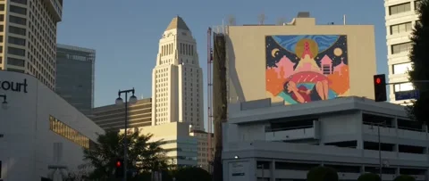 Anamorphic Shot of Architecture and Art in Los Angeles Stock Footage 232173785