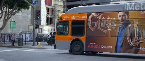 Anamorphic Shot of a Bus in Downtown LA Stock Footage 232173798