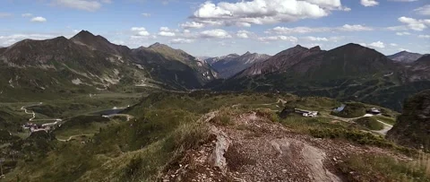 Anamorphic View of the Alps Mountains on a Cloudy Summer Day. Stock Footage 339630551