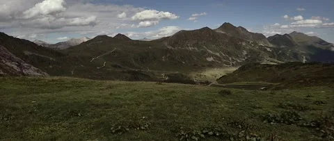 Anamorphic View of the Alps Mountains on a Cloudy Summer Day. Stock Footage 339630624