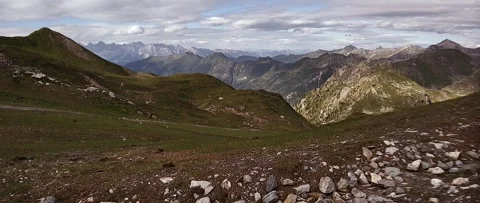 Anamorphic View of the Alps Mountains on a Cloudy Summer Day. Stock Footage 339630625