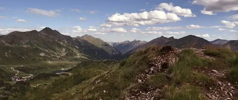 Anamorphic View of the Alps Mountains on a Cloudy Summer Day. Stock Footage 339630649