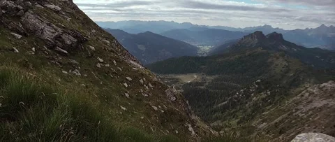 Anamorphic View of the Alps Mountains on a Cloudy Summer Day. Stock Footage 339631303