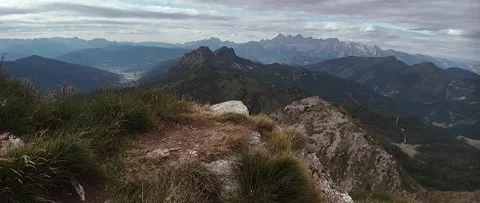 Anamorphic View of the Alps Mountains on a Cloudy Summer Day. Stock Footage 339631360