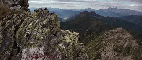 Anamorphic View of the Alps Mountains on a Cloudy Summer Day. Stock Footage 339631372