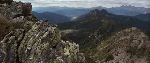Anamorphic View of the Alps Mountains on a Cloudy Summer Day. Stock Footage 339631374