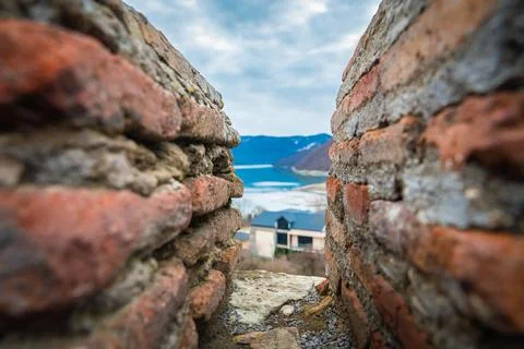 Ananuri looking through wall close up Stock Photos