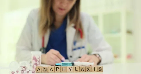 Anaphylaxis cubes with syringe and allergy treatment supplies Stock Footage 313289540